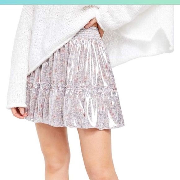 NWT FREE PEOPLE Floral Lavender Combo Shimmering Bubble Mini Skirt XL - Picture 12 of 12